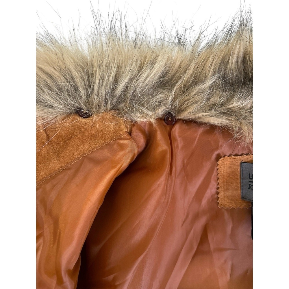 Vtg Fur Collar Suede Leather Camel Brown Jacket Boho Cowgirl Moto Size Small - Picture 7 of 14